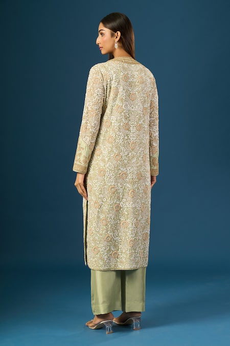 Anamika Khanna Teal Embroidered Kurta Set 