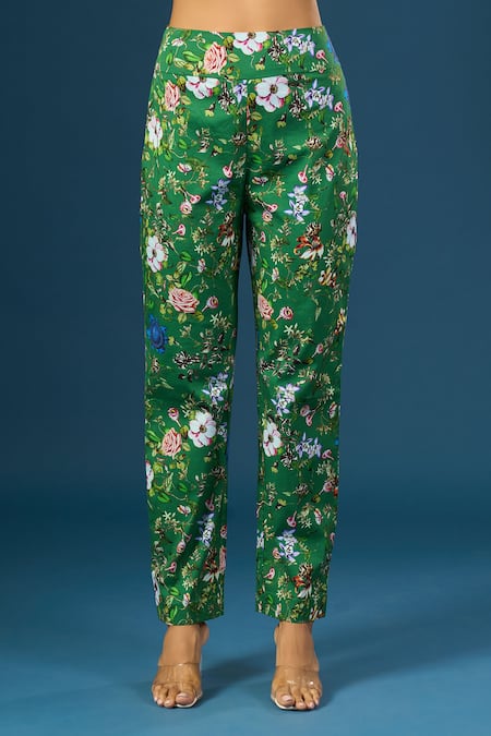 Buy_Anamika Khanna_Emerald Green Embroidery Round Neck Floral Kurta Set _Online_at_Aza_Fashions