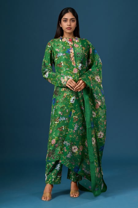 Anamika Khanna Emerald Floral Kurta Set 