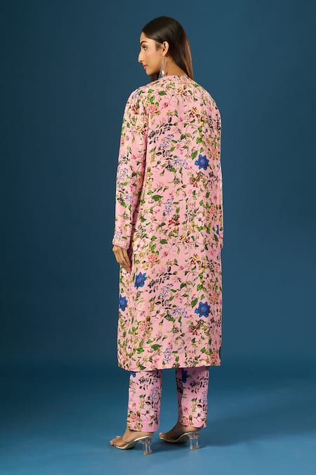 Anamika Khanna Floral Print Pink Kurta Set