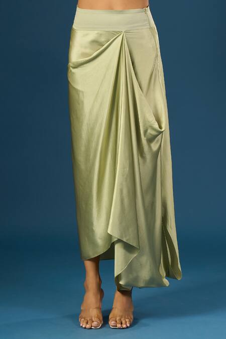 Buy_Anamika Khanna_Green Satin Embroidery Jade Long Coat Set 