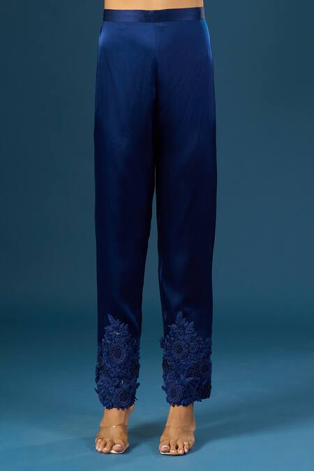 Buy_Anamika Khanna_Blue Embroidery V-neck Indigo Tunic Set 