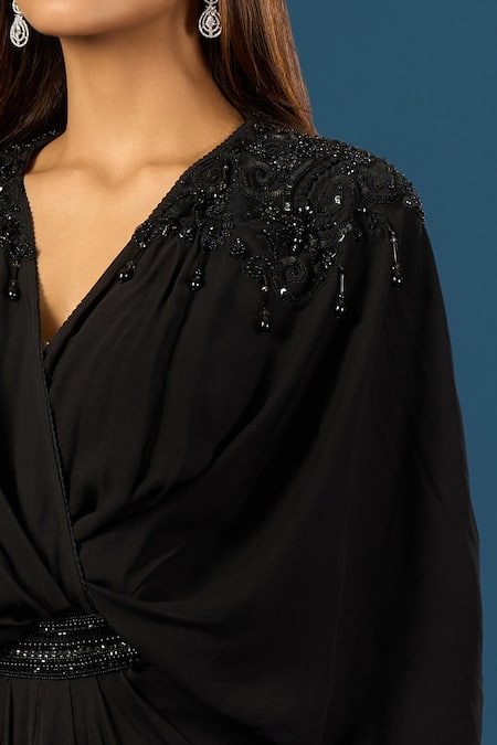 Buy_Tarun Tahiliani_Black Beads V-neck Embellished Dress _Online_at_Aza_Fashions
