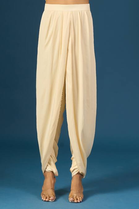 Buy_Tarun Tahiliani_Ivory Sequins, Embroidery, Beads Round Neck Kurta Trouser Set _Online_at_Aza_Fashions