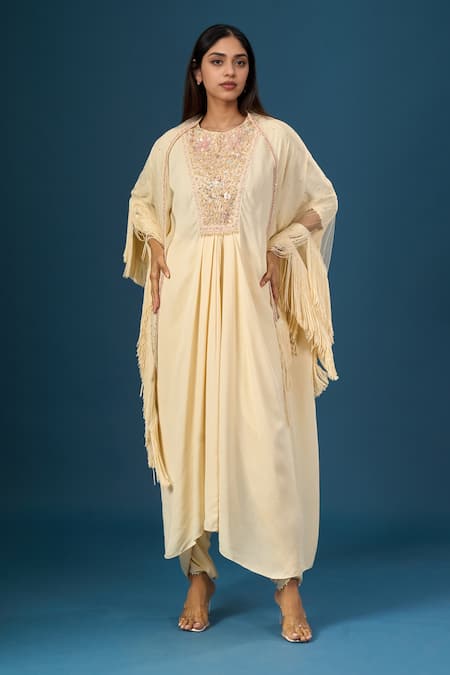 Tarun Tahiliani Ivory Embroidered Kurta Trouser Set 