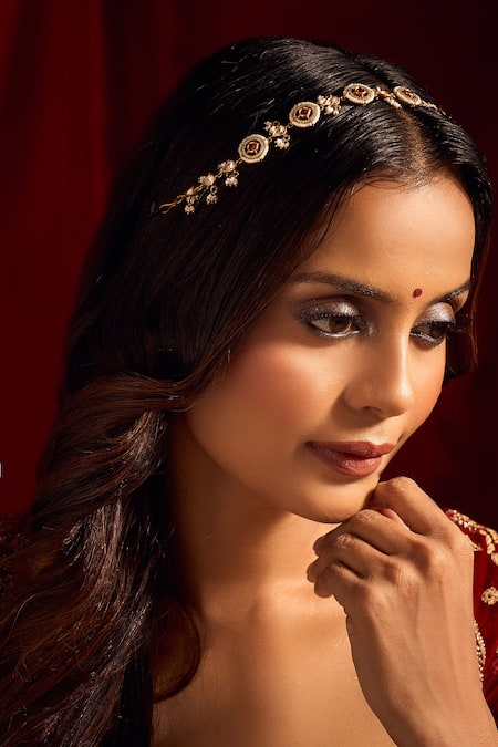 Buy_Nazaakat By Samara Singh_Pink Ruby Kundan Mathapatti _Online_at_Aza_Fashions