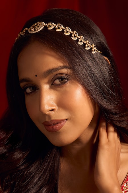 Nazaakat By Samara Singh Kundan Green Brass Mathapatti 