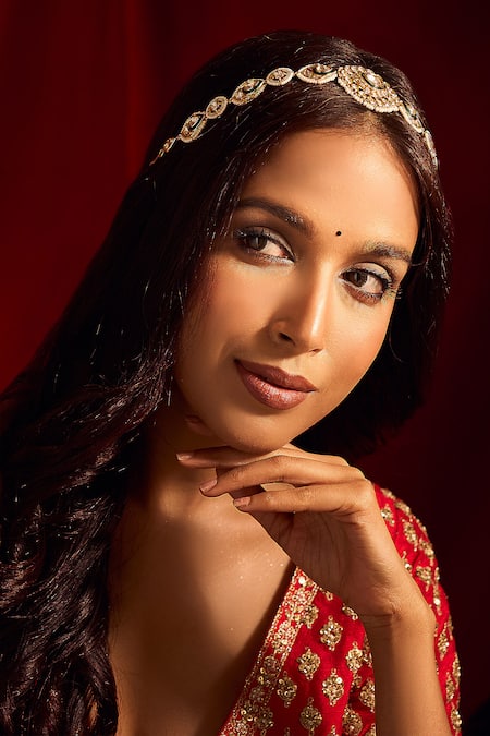 Samyukta Singhania Kundan Green Brass Mathapatti 