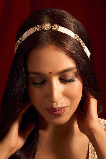 Buy_Nazaakat By Samara Singh_White Kundan Work Brass Mathapatti _Online_at_Aza_Fashions