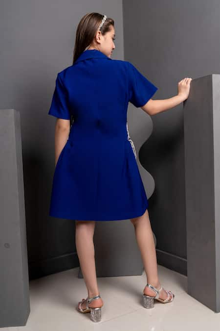 Shop Hoity Moppet Blue Crepe Beads Solid Blazer Dress at Aza Fashions Shop_Hoity Moppet_Blue Crepe Beads Solid Blazer Dress _at_Aza_Fashions