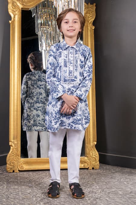 Hoity Moppet Abstract Printed Blue Kurta Set 