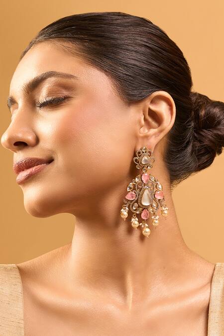 Nazaakat By Samara Singh_Pink Zari Kundan Earrings _at_Aza_Fashions