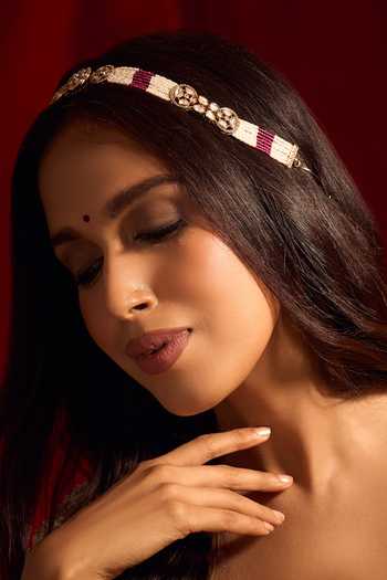 Buy_Nazaakat By Samara Singh_Pink Ruby Kundan Mathapatti _Online_at_Aza_Fashions