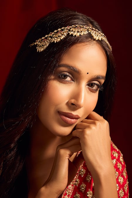 Samyukta Singhania Kundan Ruby Pink Mathapatti 