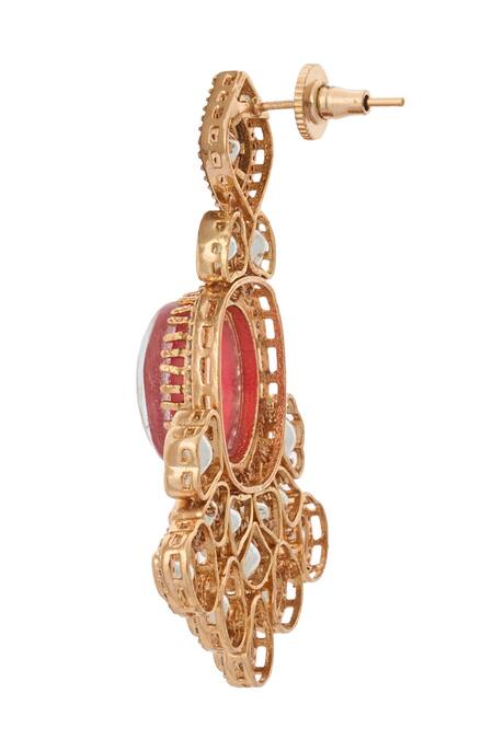 Buy_Nazaakat By Samara Singh_Red Zari Ruby Kundan Necklace And Earring Set 