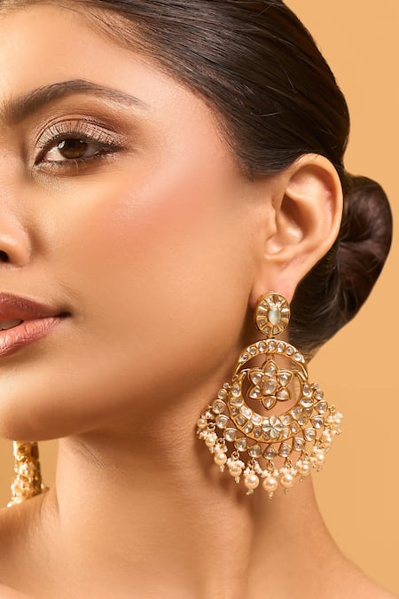Nazaakat By Samara Singh_Gold Plated Mint Green Kundan Earrings _at_Aza_Fashions