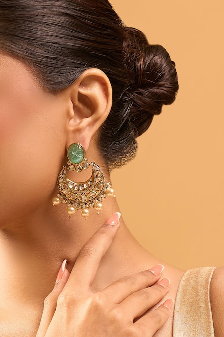 Shop_Nazaakat By Samara Singh_Mint Zari Kundan Green Earrings _Online_at_Aza_Fashions