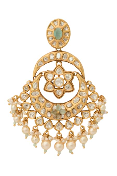 Nazaakat By Samara Singh_Gold Plated Zari Kundan Earrings _at_Aza_Fashions