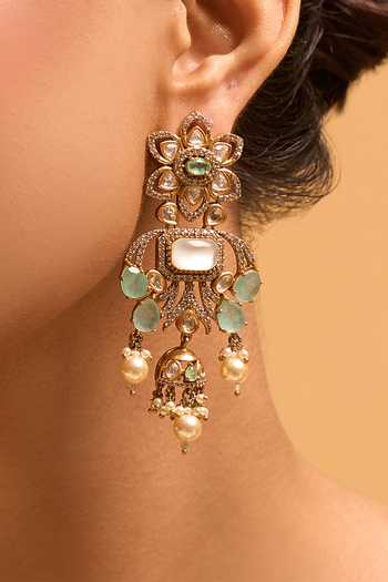 Shop Nazaakat By Samara Singh Mint Pearls Kundan Green Earrings Online at Aza Fashions Shop_Nazaakat By Samara Singh_Mint Pearls Kundan Green Earrings _Online_at_Aza_Fashions