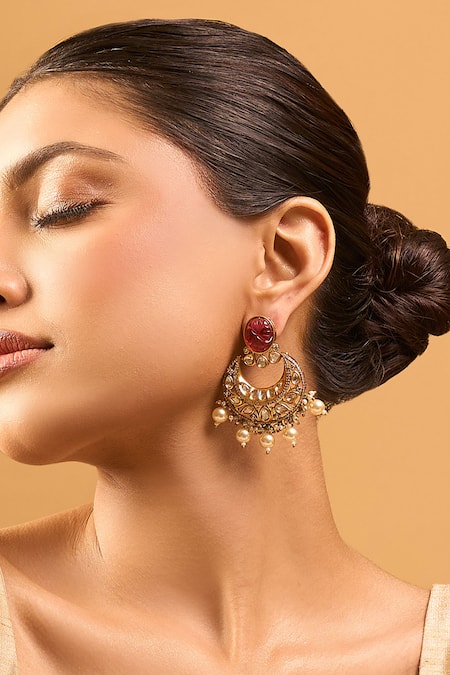 Nazaakat By Samara Singh_Pink Pearls Kundan Ruby Earrings _at_Aza_Fashions