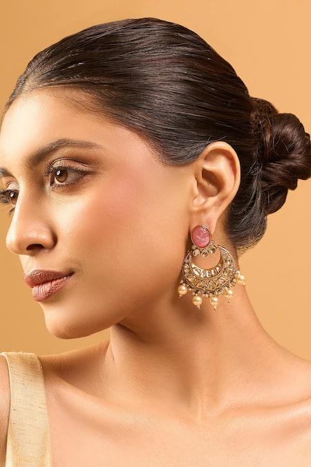 Nazaakat By Samara Singh Kundan Pink Brass Earrings 