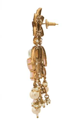 Shop_Nazaakat By Samara Singh_Pink Kundan Brass Earrings _Online_at_Aza_Fashions