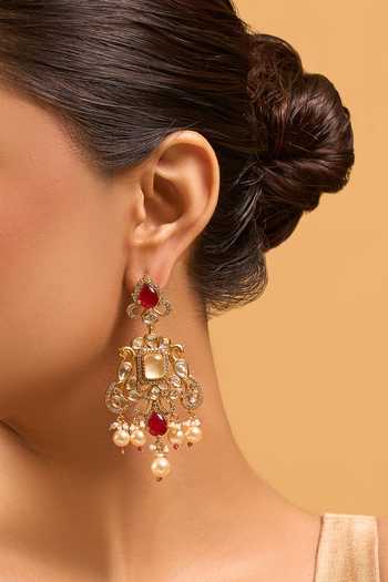 Buy_Nazaakat By Samara Singh_Red Zari Ruby Kundan Earrings _Online_at_Aza_Fashions