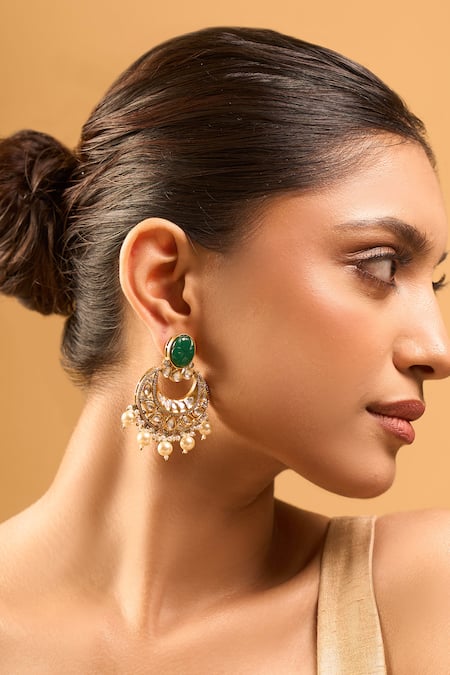 Nazaakat By Samara Singh Kundan Green Brass Earrings 