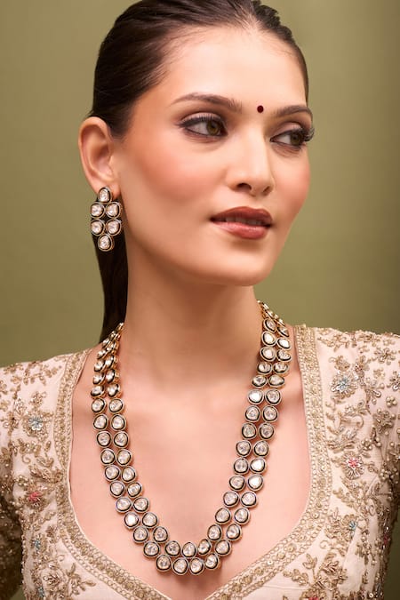 Nazaakat By Samara Singh Kundan Blue Necklace & Earring Set 