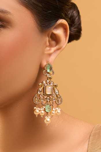 Shop Nazaakat By Samara Singh Blue Mint Green Kundan Earrings Online at Aza Fashions Shop_Nazaakat By Samara Singh_Blue Mint Green Kundan Earrings _Online_at_Aza_Fashions