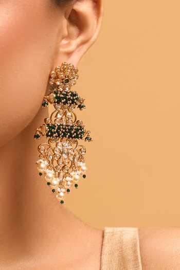 Nazaakat By Samara Singh Green Zari, Pearls Kundan Earrings at Aza Fashions Nazaakat By Samara Singh_Green Zari, Pearls Kundan Earrings _at_Aza_Fashions