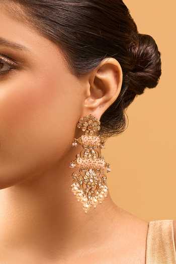 Nazaakat By Samara Singh_Pink Pearls Kundan Earrings _Online_at_Aza_Fashions