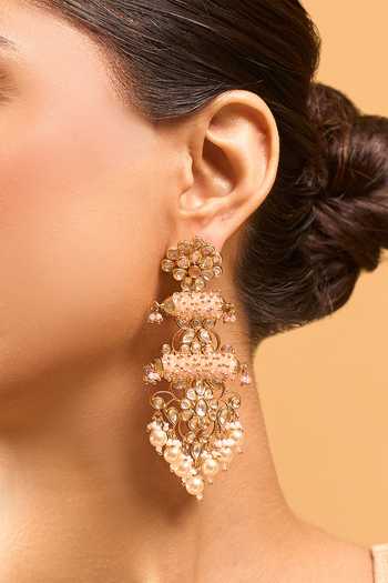 Buy_Nazaakat By Samara Singh_Pink Pearls Kundan Earrings _Online_at_Aza_Fashions