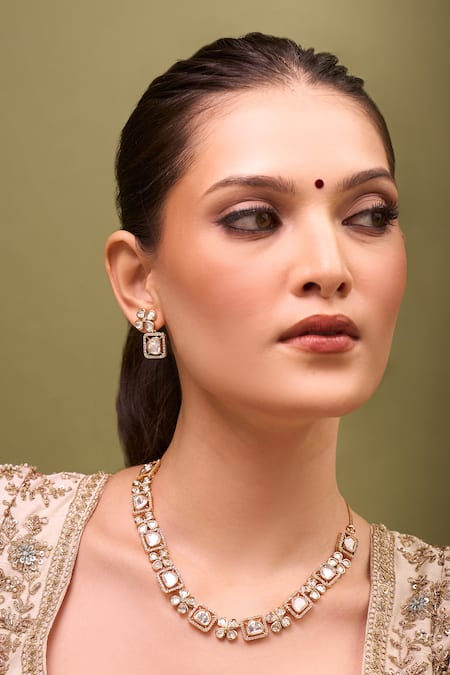 Nazaakat By Samara Singh Kundan White Brass Necklace & Earring Set 