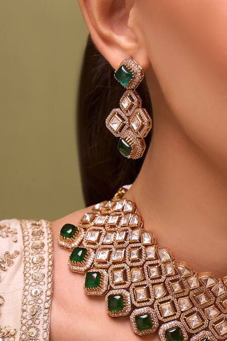 Buy_Nazaakat By Samara Singh_Green Kundan Necklace Set 