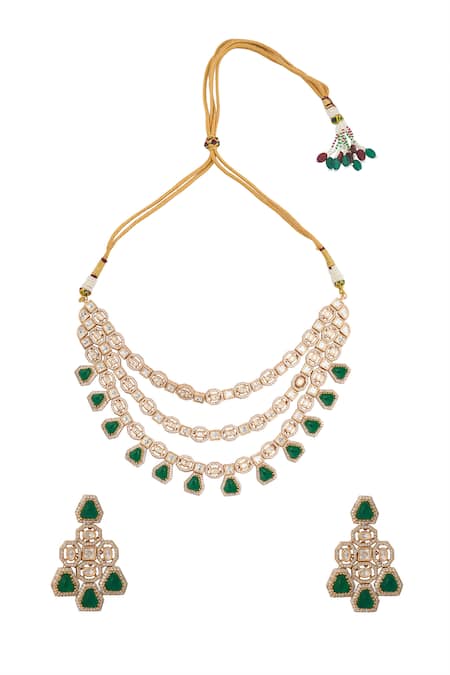 Nazaakat By Samara Singh Kundan Green Necklace & Earring Set 