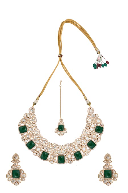 Nazaakat By Samara Singh Kundan Green Necklace Set 