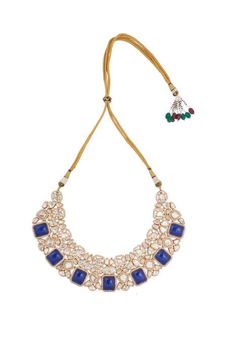 Nazaakat By Samara Singh_Blue Kundan Necklace Set _at_Aza_Fashions