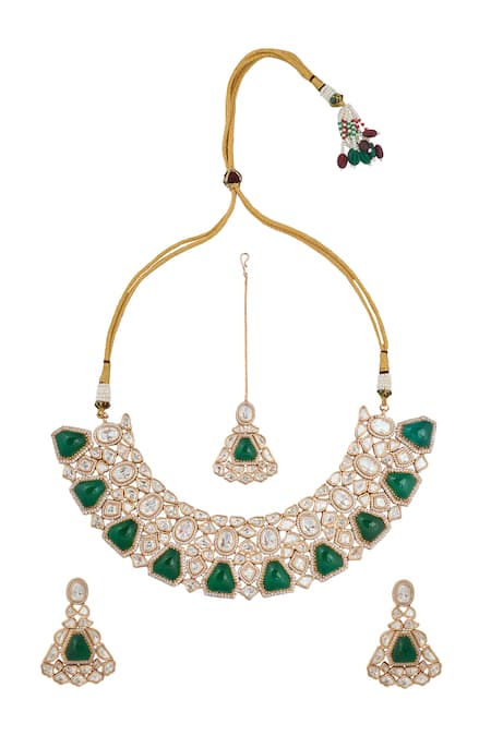 Nazaakat By Samara Singh Kundan Green Brass Jewelry Set 