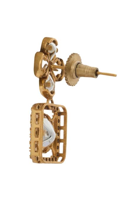 Shop_Nazaakat By Samara Singh_White Zari Kundan Necklace And Earring Set