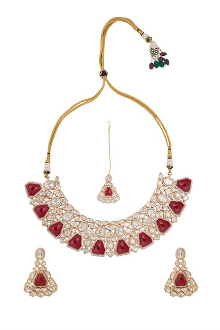 Shop Nazaakat By Samara Singh Red Ruby Kundan Necklace Set at Aza Fashions Shop_Nazaakat By Samara Singh_Red Ruby Kundan Necklace Set _at_Aza_Fashions