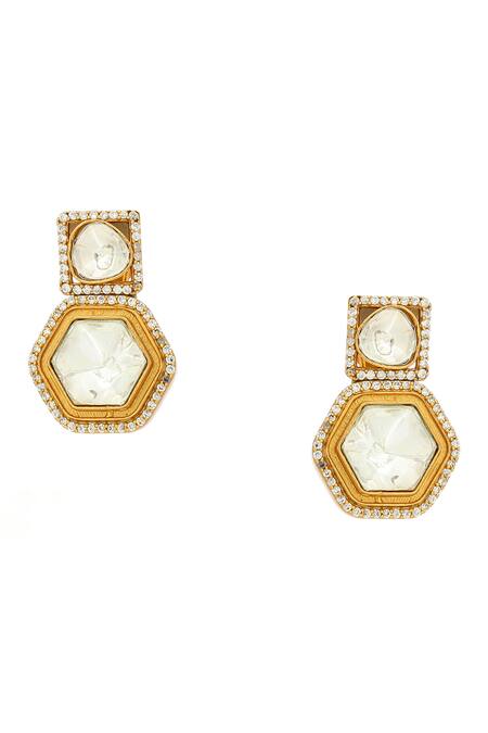 Buy_Ruby Raang_Gold Plated Square Kundan Earrings _Online_at_Aza_Fashions