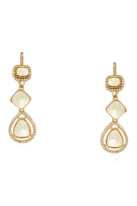 Buy_Ruby Raang_Gold Plated Stones Long Kundan Earrings _Online_at_Aza_Fashions