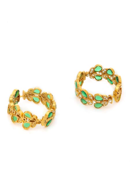 Ruby Raang_Green Stones Natural Earrings _at_Aza_Fashions