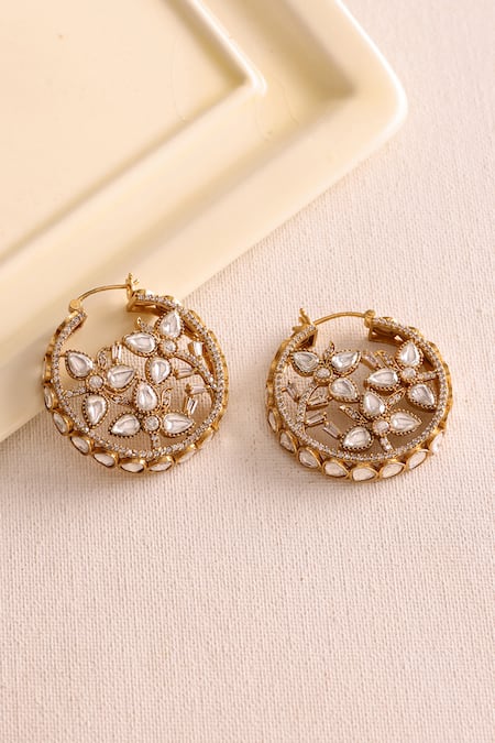 Shop_Ruby Raang_Multi Color Embroidery, Stones Moissanite Diamond Earrings _at_Aza_Fashions