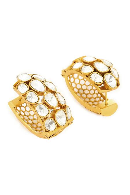 Buy_Ruby Raang_Gold Plated Stones Kundan Circular Earrings _Online_at_Aza_Fashions