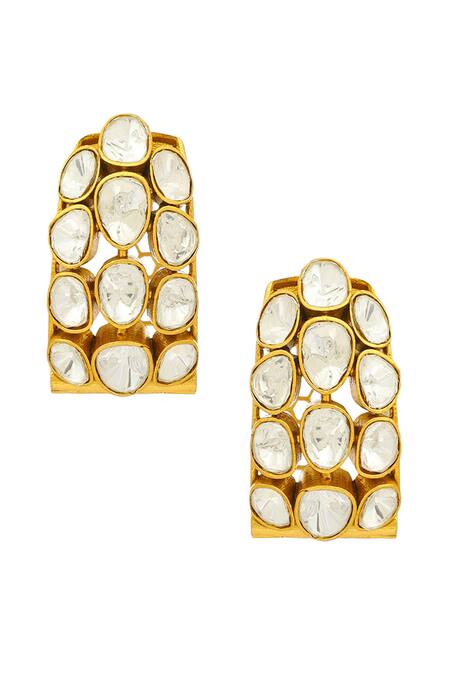 Shop_Ruby Raang_Gold Plated Stones Kundan Circular Earrings _Online_at_Aza_Fashions