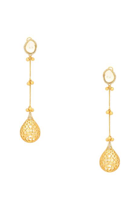 Buy_Ruby Raang_Gold Plated Kundan Antique Finish Long Earrings _Online_at_Aza_Fashions
