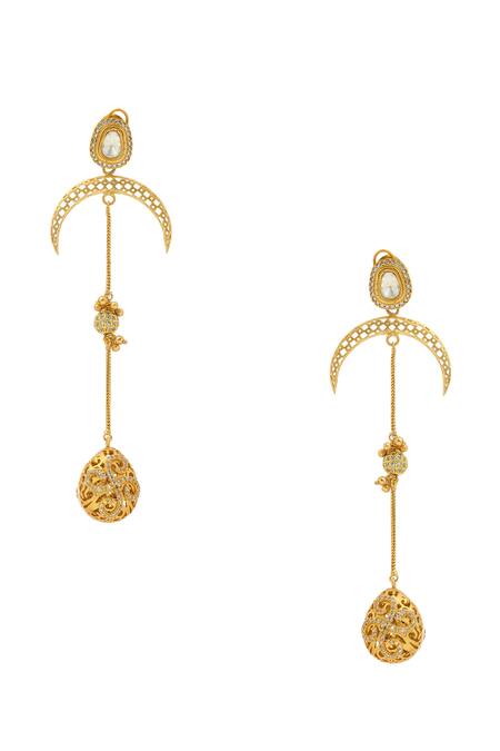 Buy_Ruby Raang_Gold Plated Kundan Long Earrings _Online_at_Aza_Fashions