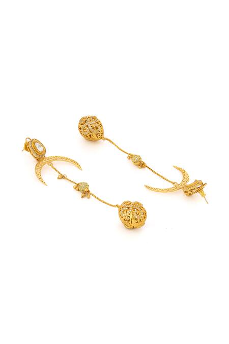 Shop_Ruby Raang_Gold Plated Kundan Long Earrings _Online_at_Aza_Fashions